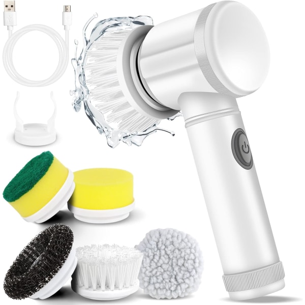 Elektrisk Spin Scrubber Elektrisk Rengøringsbørste Ledningsfri Power Scrubber med 5 Udskiftelige Børstehoveder Håndholdt Power Shower Scrubber til Badekar, Gulv