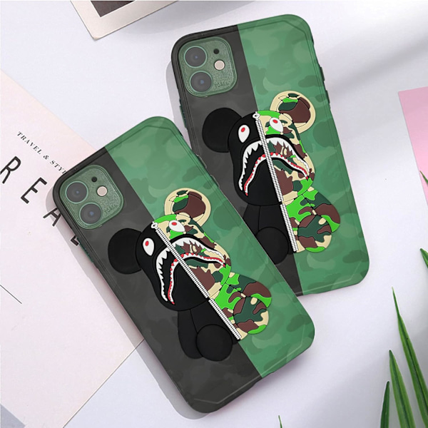iPhone 12 Skal Camo Björn Design för Pojkar Flickor, Cool Armégrön 3D Tecknad Mönster Mode Stöttåligt Anti-Rep Silikon Heltäckande