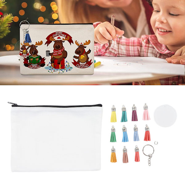 Sublimering Kosmetisk Väska Blanks Set DIY Termisk Transfer Blank Kosmetisk Väska Runda Akryl Nyckelringar Tassels Kit