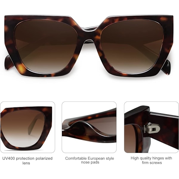 Store trendy polariserte solbriller for kvinner Oversized Cateye solbriller Lentes De Sol Para Mujer SJ2205 Dark Tortoise Brown