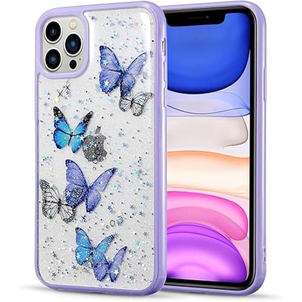 Söpö Läpinäkyvä iPhone 13 Pro -kuori, Perhonen Kimalluskimalle Design Kuori Tytöille Naisille Pehmeä Ohut TPU Puskuri Iskunkestävä Naarmuuntumaton