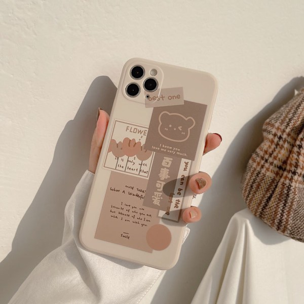 Kompatibel med iPhone 11 Cover med Sød Bjørn 3D Tegneserie Mønster til Kvinder Piger Blød Silikone Beskyttende til iPhone 11-Brun