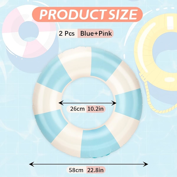 2-pack Pool Floats för Barn - Uppblåsbara Badringar för Pojkar & Flickor, Runda Flytande Ringar för Pool, Strand & Sjö, Sommarvattenleksaker, Bl 2pcs Blue