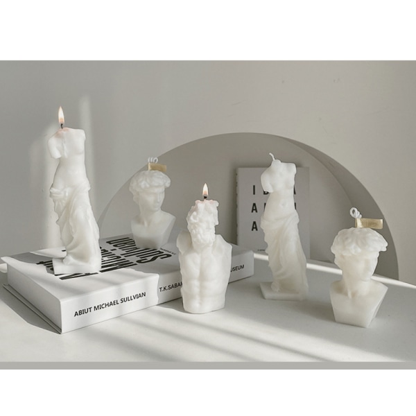 Aroma sojavax grekiskt estetiskt dekorativt ljus för bordsfotorekvisita födelsedagspresent (vit, Venus-porträtt)