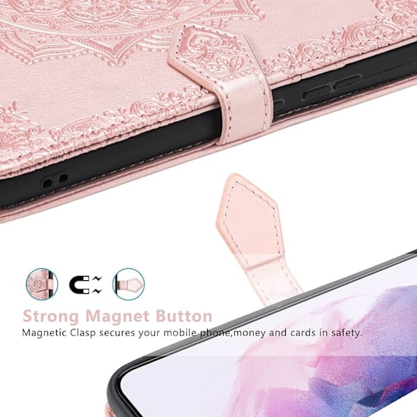 Til Samsung Galaxy S22 Ultra Wallet Case, [Blomsterpræget] Premium PU Læder Wallet Flip Beskyttende Telefon Cover med Kortlomme