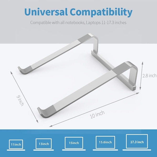 Ergonomiskt laptopställ med stabil kylningsdesign, justerbar höjd för bekväm visning, passar 12-16 tums bärbara datorer, perfekt för Silver