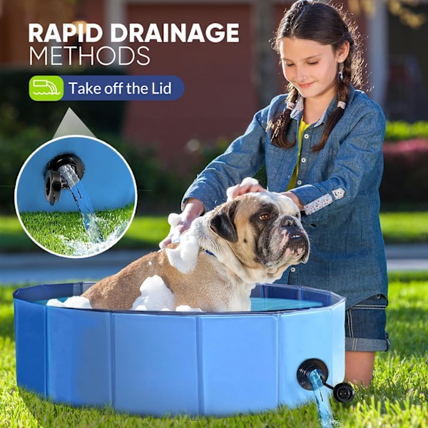 Foldbar Hundepool til Små Kæledyr - 6mm Hård Plast Sammenklappelig Kæledyrs Badekar Skridsikker Hurtig Opsætning & Dræning 81x20cm BLUE 80x7.62 cm