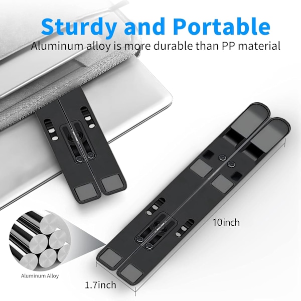 Ergonomisk Justerbar Laptop Stand for Bedre Holdning & Køling, Foldbar & Bærbar, Passer til de fleste 10-15,6 Tommer Laptops og Tablets, Per Black