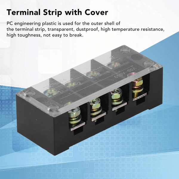 Terminalremsa Dubbel Rad Skruvklämma Ledningsterminalblock med Genomskinligt Skydd för Bryggbelysning 60A 600V 2st 4 Position (604)