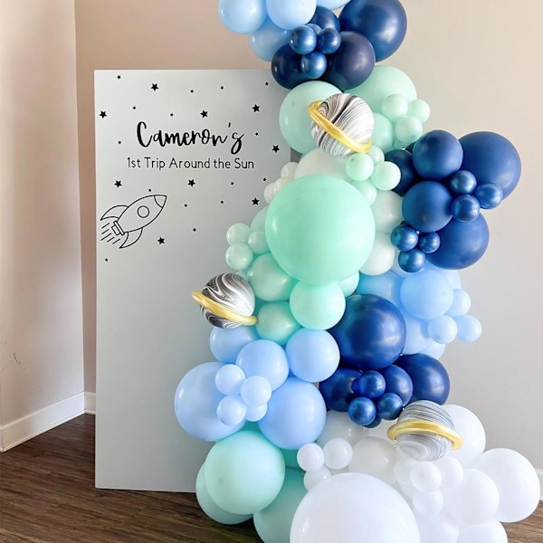 129 st mintgröna ballonger i olika storlekar 18 12 10 5 tum Makani blå ballonggirlang bågset, pastell mintgröna ballonger för födelsedag baby shower Makani Blue