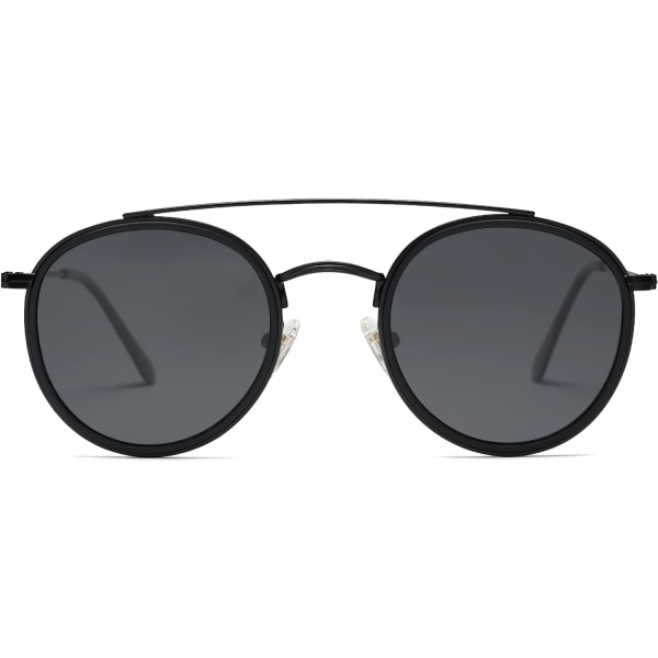 Retro pyöreät kaksoissiltaiset polarisoidut aurinkolasit naisille ja miehille Vintage Circle UV400 Sunnies SJ1104 Dark Black Grey