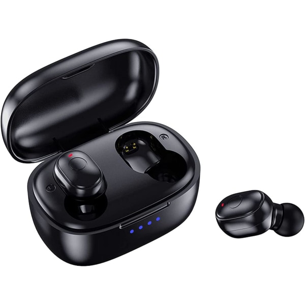 Ægte trådløse øretelefoner, stereolyd med stor bas, Bluetooth-øretelefoner med mikrofon, 35 timers afspilningstid USB C-opladning øretelefoner, Bluetooth-hovedtelefoner til Black