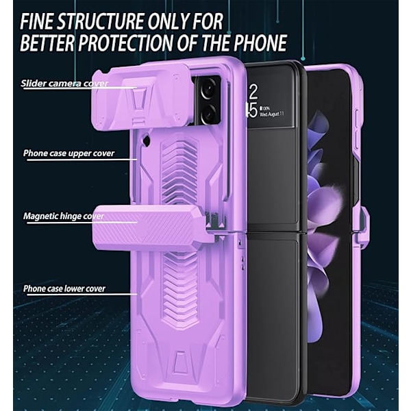 Til Samsung Galaxy Z Flip 3 Cover, med hængselbeskyttelsesanordning og skydbart kamerabeskyttelsescover, militær-grade panserbeskyttelse Ca