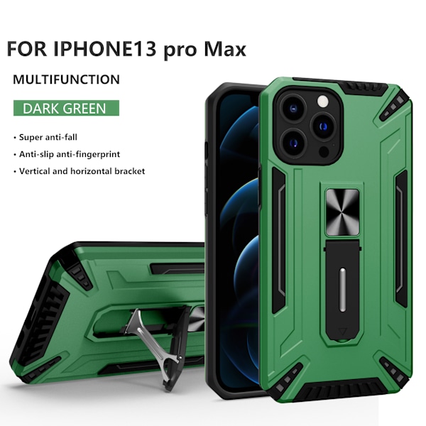 iPhone 13 Pro Max Skal, [Militärklassat Anti-Fallskydd] 360° Grader med Fingerring Silikon för iPhone 13 Pro Max (grön)