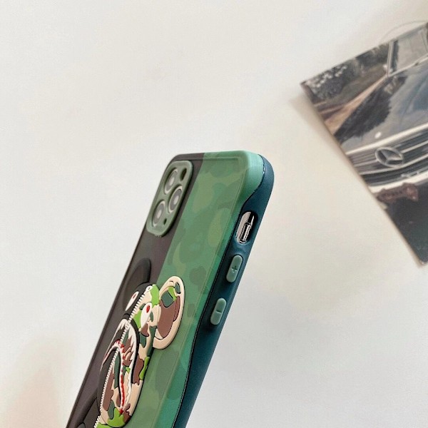 iPhone 12 Skal Camo Björn Design för Pojkar Flickor, Cool Armégrön 3D Tecknad Mönster Mode Stöttåligt Anti-Rep Silikon Heltäckande