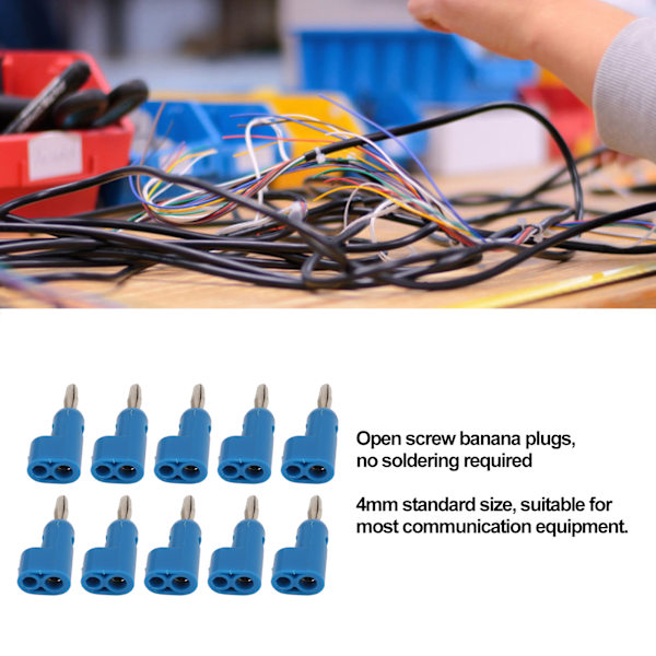 10 st/set 4 mm lödfria banankontakter stapelbara öppna skruvar 30 V AC-60 V DC maximalt 27 A för elektronik industriell utrustning Blue