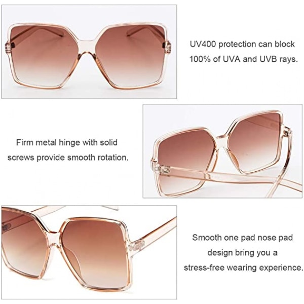 Överdimensionerade fyrkantiga solglasögon för kvinnor 100 % UV-skydd unisex