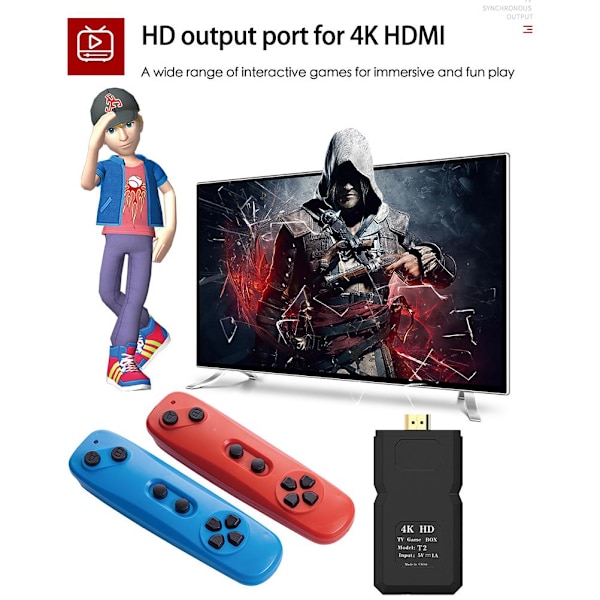 Retro-pelikonsolit, jotka ovat yhteensopivia High Definition Multimedia Interface HD 4K -lähdön kanssa, urheilulliset liikkeentunnistuspelit, 2 langatonta eleohjainta