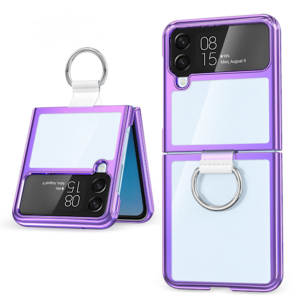 Designat för Samsung Galaxy Z Flip 3 Skal Klar Kristall med Ringstativhållare, Anti-Fall Slim Stötsäkert Skyddande Telefonskal