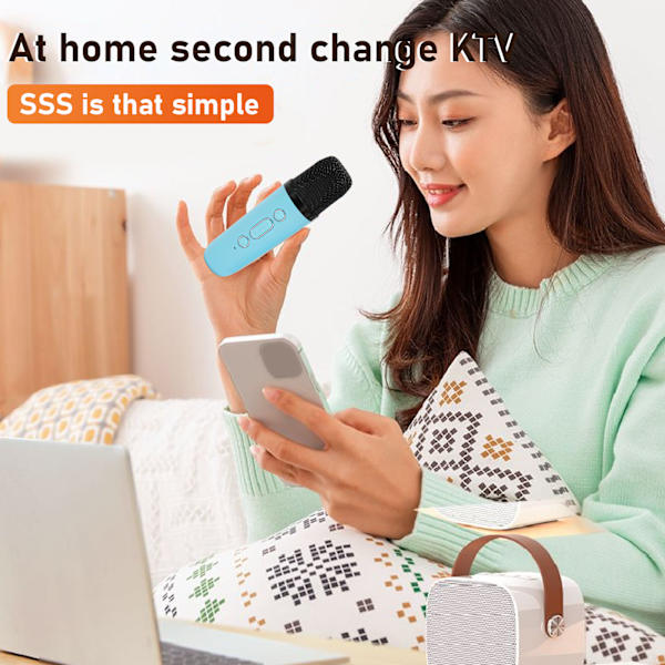 Mini Karaoke -laitteisto, tukee Bluetooth AUX USB -muistikorttia, kannettava Bluetooth -kaiutin langattomalla mikrofonilla Blue