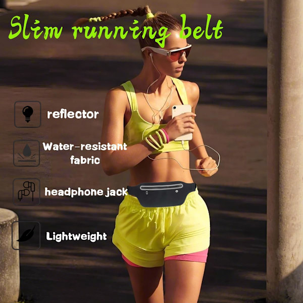 Smal Löparbälte, Löparmidjeväskor, Löparband för iPhone, Midjeväska för Träning Jogging, Promenader, Reseplånbälte Löpargåva G black