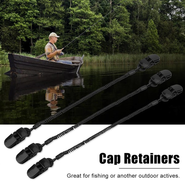 3pcs Black Cap Retainer Hat Clip for Fishing Apparel Keeper Holder and Coiled Cord