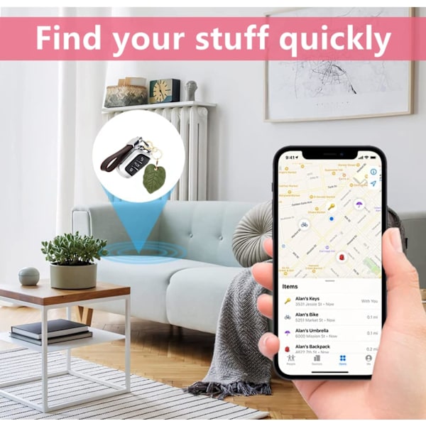 Læder nøgleringholder etui kompatibel med Apple AirTag, sød beskyttende Air Tag cover med nøglering, anti-scratch finder GPS tracker etui til Small Leaves