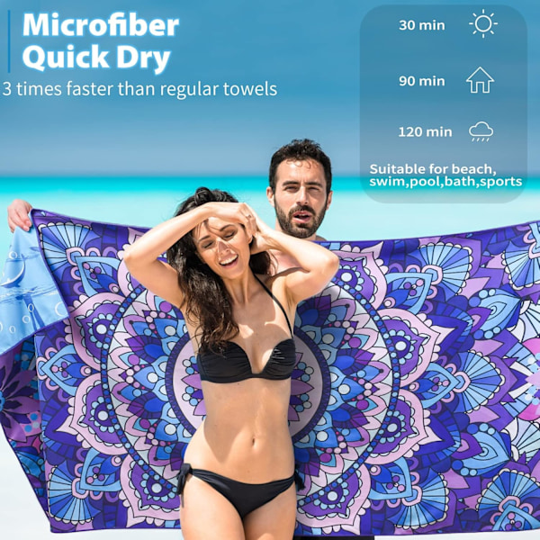 Mikrofiber Sandfri Strandhandduk Snabbtorkande Superabsorberande Överdimensionerad Extra Stor Tunn Lättviktshandduk Rese Pool Simning Bad Ca