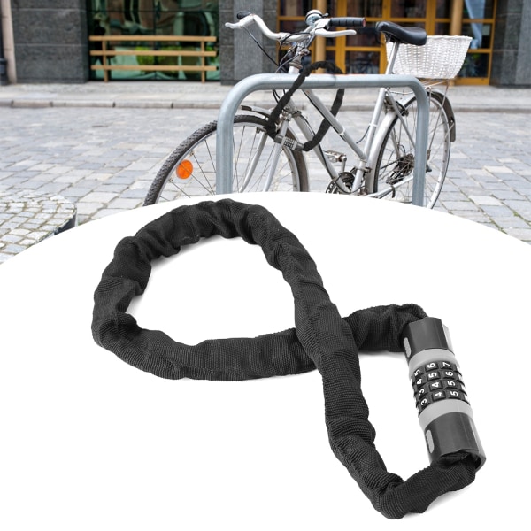 4-siffrigt kombinationskodlås Stöldskyddande stålkedjelås för cykelglasdörr (grå+svart)