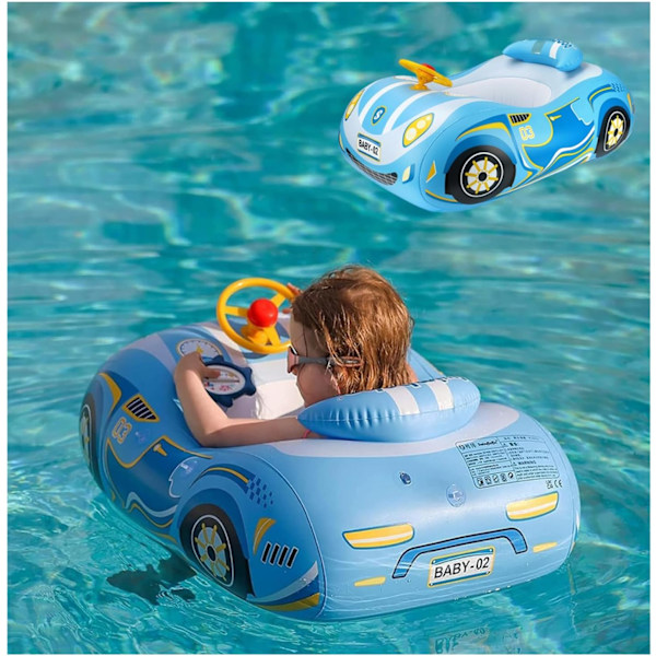 3D Bil Baby Pool Float - Kraftig Babybadring för 12-48 Månader Småbarn, Säker Poolleksak för Pojkar & Flickor blue 25*6*28cm