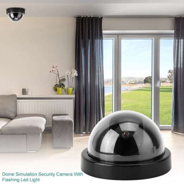 4st kupolsimuleringskamera CCTV Dummy falsk säkerhetskamera med blinkande ledljus (svart)