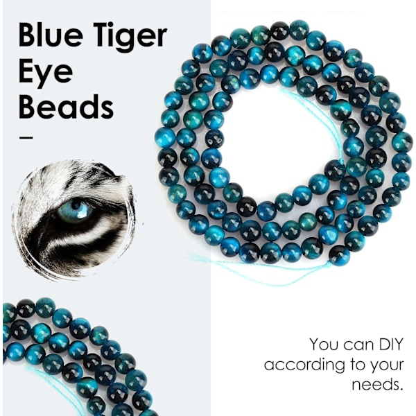 92 st 4MM Blå Tigeröga Pärlor, Naturlig Blå Ädelsten Energi Sten Runda Lösa Pärlor Halvädelsten Pärlor för Armband Halsband