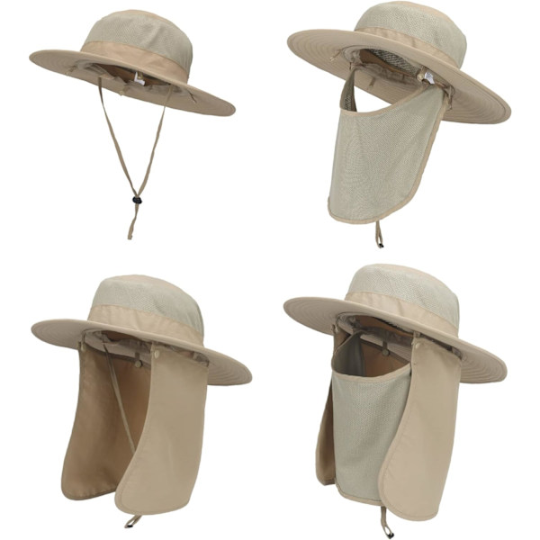 Utomhus solhatt UPF 50 skydd Vattentät fiskehatt Ansiktsmask Sommar nackskydd hatt Kakhi