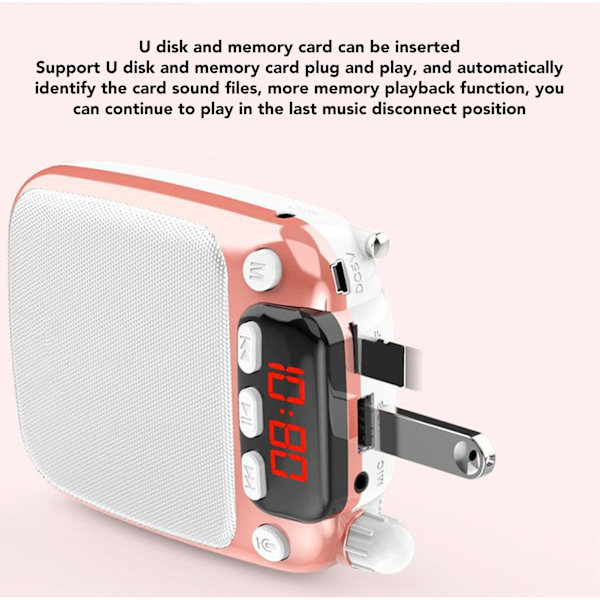Röstförstärkare Bärbar Uppladdningsbar Bluetooth Röstförstärkare med Trådlös Mikrofon Headset för Lärare Guide Rose Gold