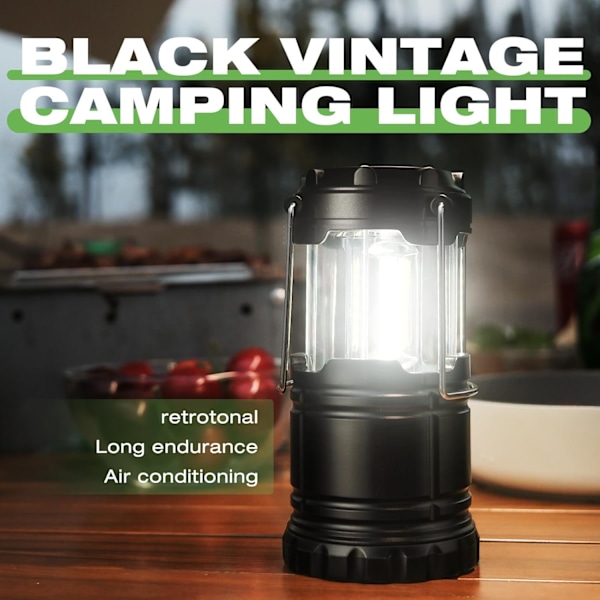 LED - 4 Hopfällbar Campinglykta - Batteridriven Super Stark LED för Strömavbrott, Nödsituationer & Utomhusbruk Black