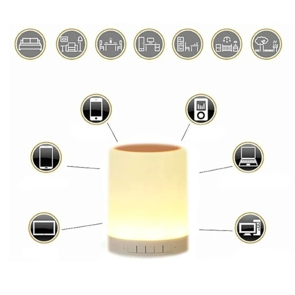 Bluetooth-højttaler med berøringskontrol, genopladelig, bærbar, lille smart højttaler med farverige lys til hjemmet, hvid