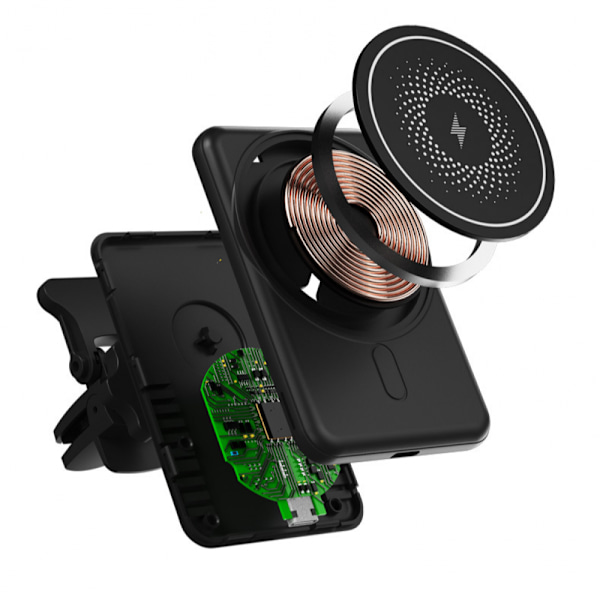 Magnetisk Beskyttelsesetui 15 W Trådløs Magnetisk Biltelefonoplader - Magnetisk Bilholder (Ingen Opladning) - Sort (Et Sæt)