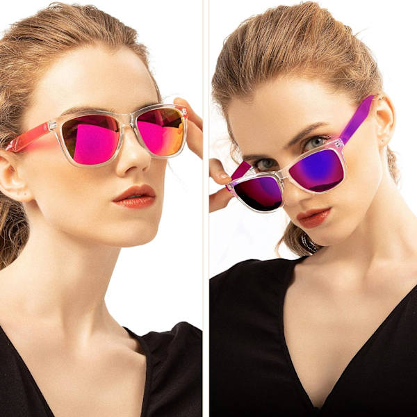 Dam solglasögon UV400 speglade linser, passar för utomhusbruk, semester, körning Pink & Purple