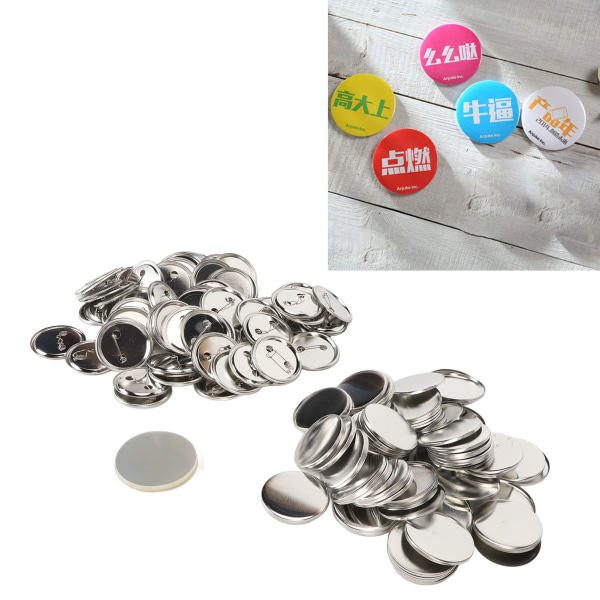 100 sett pinner tilbake knappdeler Blank utjevning metall slitesterk klips knapp å lage rekvisita for badge Craft DIY 56MM