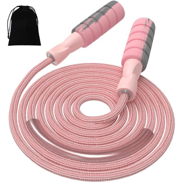 Hoppetau i bomull, justerbar hoppetau med vekt for kvinner, voksne og barn, treningstau for trening (rosa) Pink