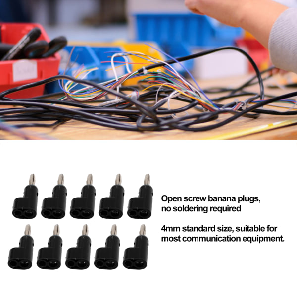 10 st/ set 4 mm lödfri bananplugg Stapelbar öppen skruv 30V AC‑60V DC Max 24A för elektronikindustriutrustning Black