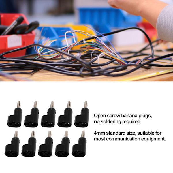 10 stk./sæt 4 mm loddefri bananplugs stakbar åben skrue 30V AC-60V DC maksimal 24A til elektronikindustriel udstyr Black