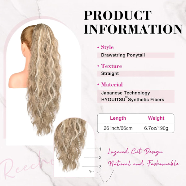 Highlights Drawstring Pony - Lang Beach Wave Syntetisk Hårforlengelse | Uanstrengt Beachy Chic for Kvinner