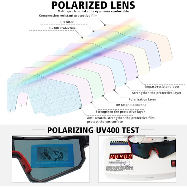 Polarisoidut urheiluaurinkolasit miehille ja naisille, ajamiseen, kalastukseen, pyöräilyyn, maastopyöräilyyn, UV400-suoja Black Frame red