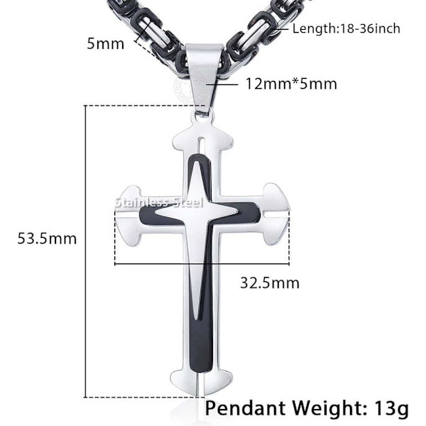 Ristiriipus Kaulakoru Miehille Pojille Ruostumaton Teräs Kulta Hopea Bysantti Ketju 22 24 26 28 30 Tuumaa 26inch Black Silver Tone