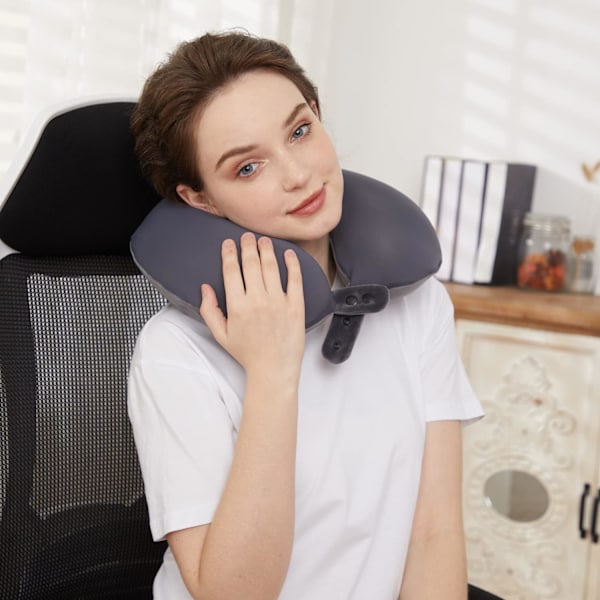Rejse nakkepude, bedste memory foam flypude til hovedstøtte blød justerbar pude til fly, bil og hjemmets lænestol brug (grå) Grey