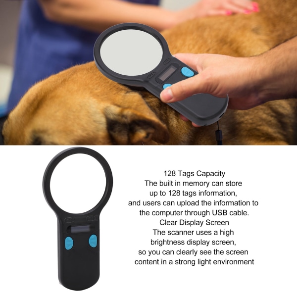 Pet Microchip Scanner with Magnifying Glass LED Light Animal RFID Chip Reader for Dog Cat Pig