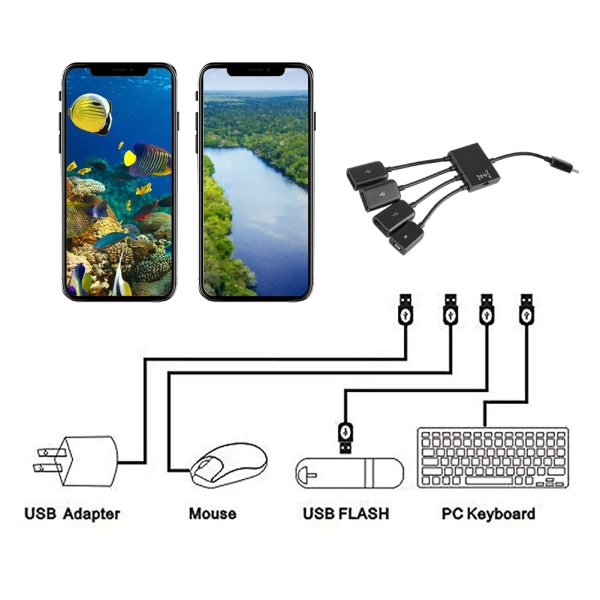 Micro USB HUB OTG Power Charging Host Kabel Ledning Kortleser Converter Adapter