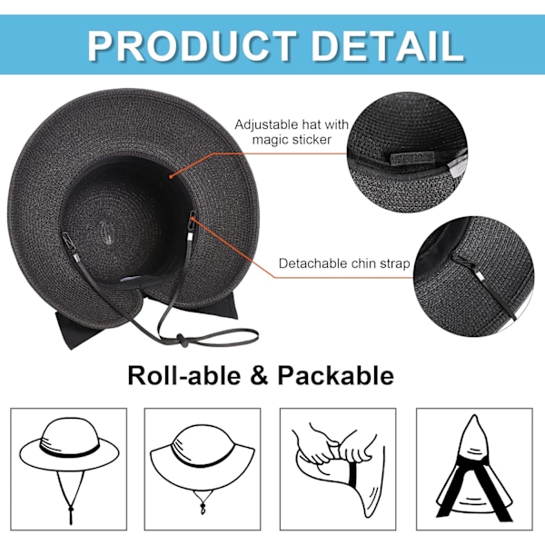 Solhattar för kvinnor UPF 50+ Dam Lättvikts Fällbar/Packbar Strand Solhatt Black