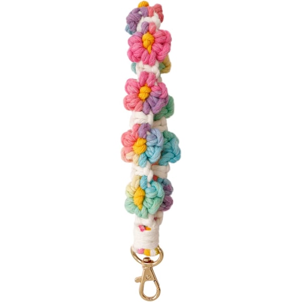 Macrame nyckelring handgjord handledsrem nyckel handledsband för nycklar söt blomma nyckelring nyckelring för kvinnor Multicolour2